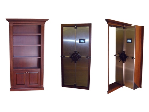 side by side bookcase high security doors.