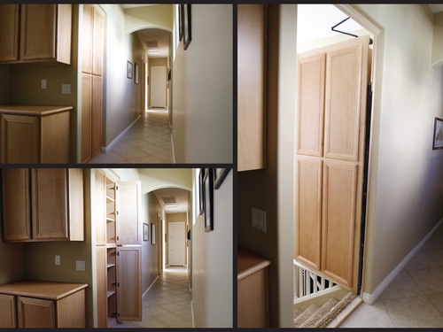 hidden cabinet door open and closed.