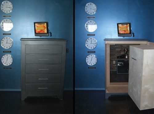 side by side open and closed dressed security door.