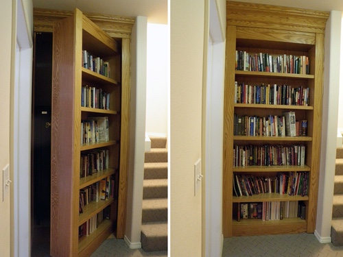 side by side open and closed bookcase door