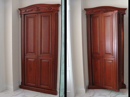 Single closet open and closed door side by side.