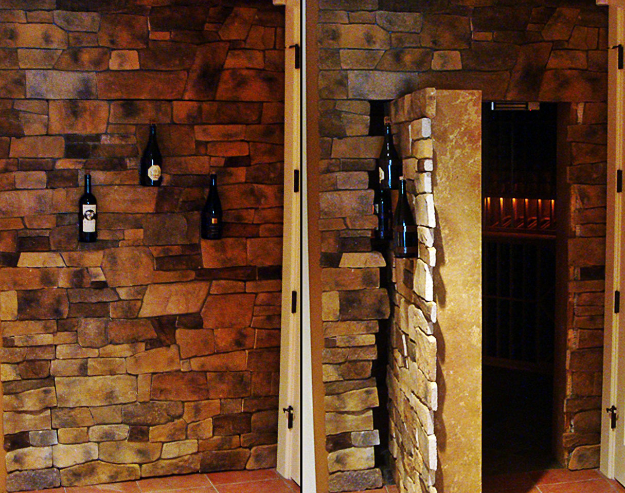 Steel frame stone wall door wine rack
