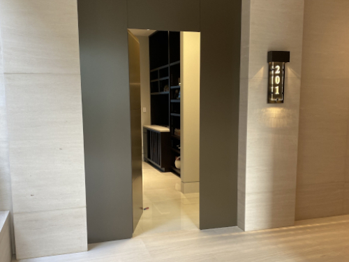 Open metal panel security door.