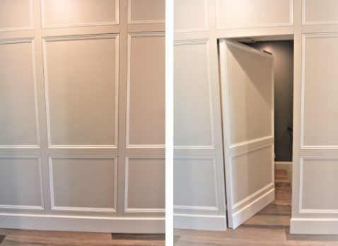 White wainscot door, pen and closed