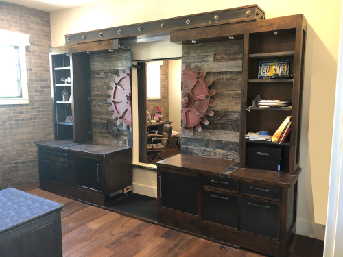 open sliding rustic desk vault.