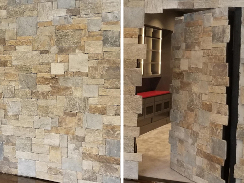 open and closed built in single stone door.