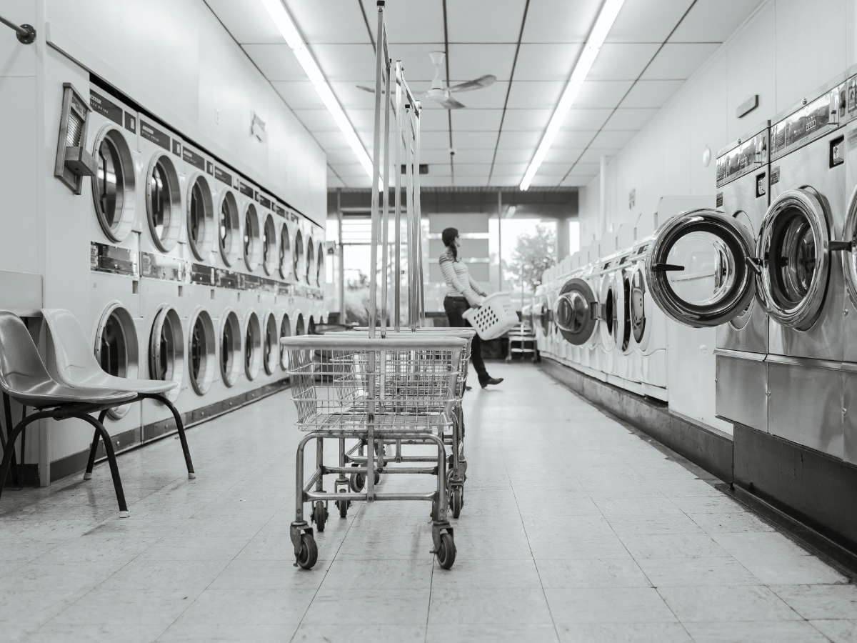 a person in an old laundromat.