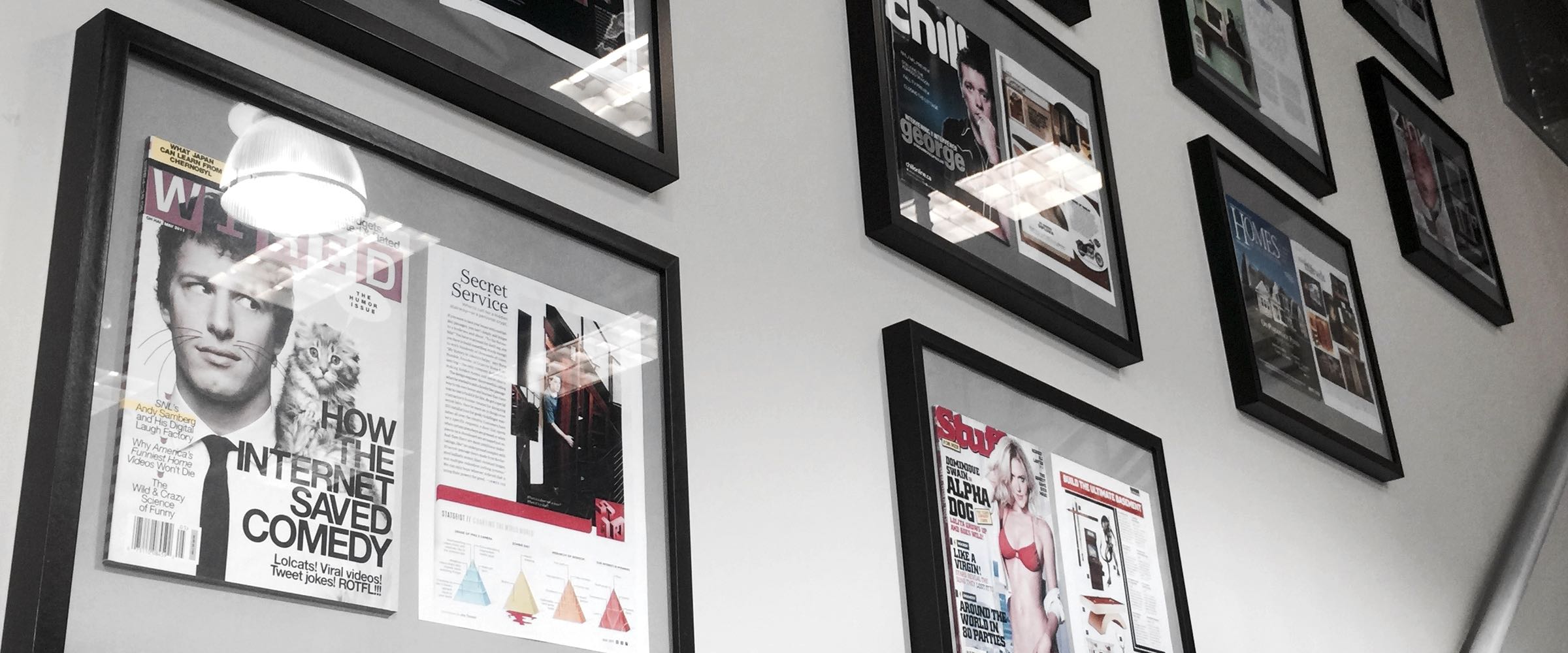 wall gallery of magazine covers