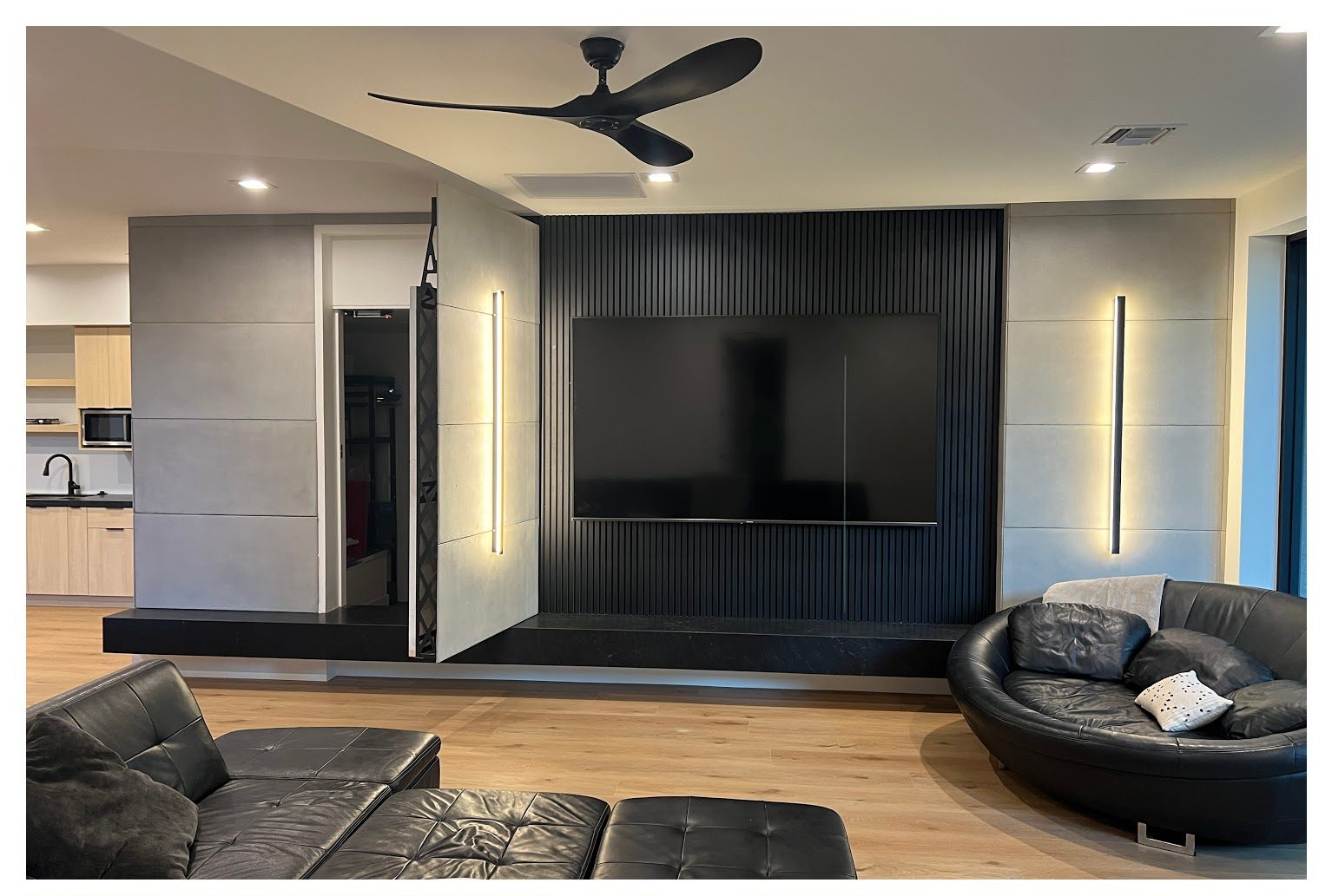 Open single wall panel door.