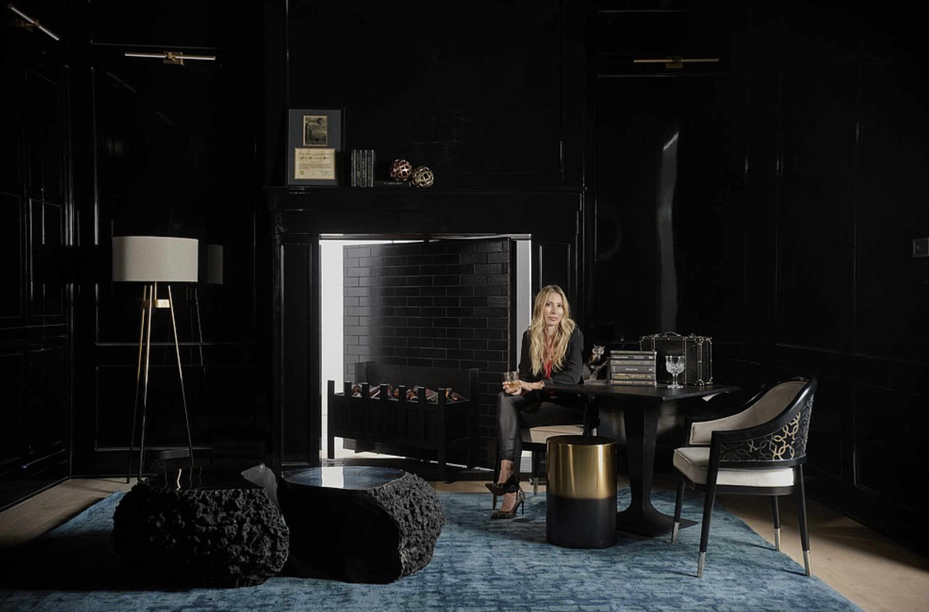 Rotating fireplace designed by Creative Home Engineering for the home of Tabitha Kane.