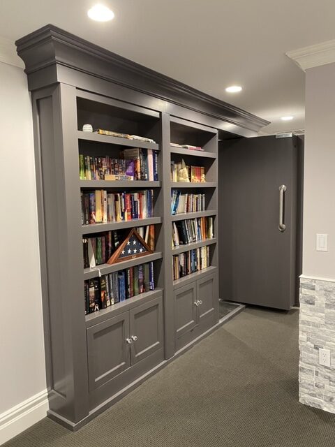 Open freestanding bookcase door